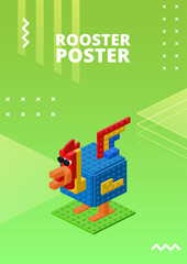 Rooster poster for print and design. Vector illustration.