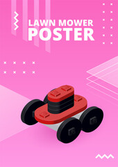 Poster with robot lawn mower for print and design. Vector illustration.