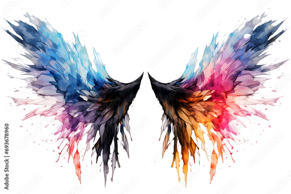 Wall mural beautiful magic watercolor angel wings isolated on transparent background - Wall murals