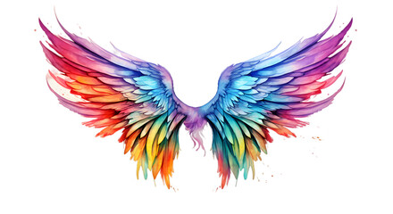 Fototapeta premium Beautiful magic watercolor angel wings isolated on transparent background