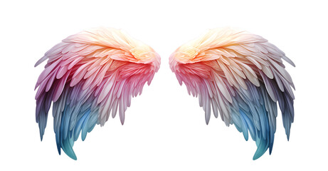 Fototapeta na wymiar Beautiful magic watercolor angel wings isolated on transparent background
