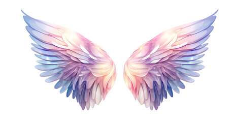 Fototapeta na wymiar Beautiful magic watercolor angel wings isolated on transparent background