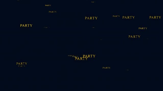 Golden "PARTY". Falling text party animation on the alpha channel. Animation of shooting "PARTY" on transparent background, as a festive background with Christmas, St.Valentines Day and New Year.