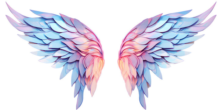 Beautiful magic watercolor angel wings isolated on transparent background