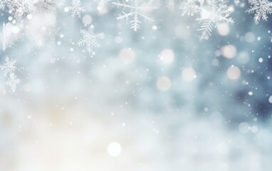 Fototapeta premium Snowflakes on white light blue background with copy space