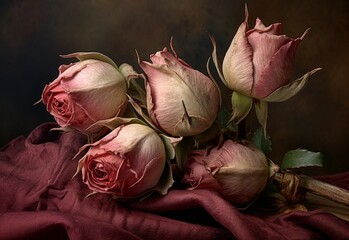 dried roses on wooden background Generating By AI Technology