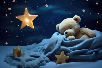 bear sleeping in blanket - obrazy, fototapety, plakaty