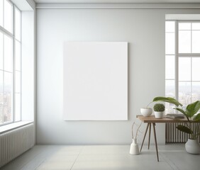 Poster mockup, poster in the room, frame on the wall, blank billboard in the room, empty room with a window and a wall