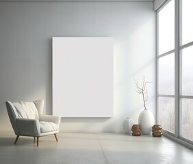 Poster mockup, poster in the room, frame on the wall, blank billboard in the room, empty room with a white wall
