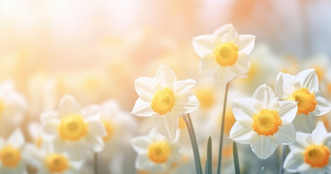 a closeup image of some colored daffodils under a flower