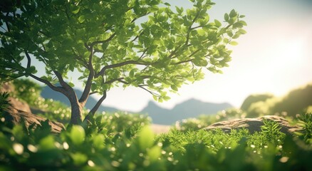 Fototapeta premium a tree in the background with green leaves