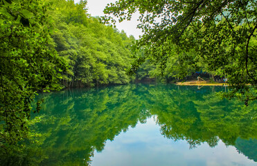 Lake hidden in the forest. Turkey Bolu Yedigoller. Outdoors lake view