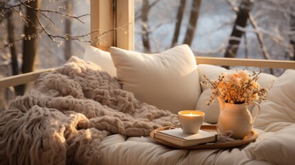 Cozy winter weekend morning with fluffy slippers,