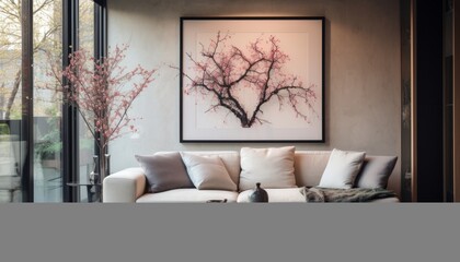 Modern living room interior with stylish black color palette and captivating wall art