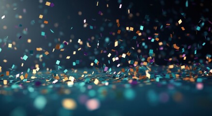 colorful confetti is falling down in front of a dark background - obrazy, fototapety, plakaty