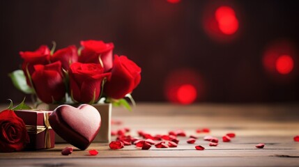 Dreamy Valentine's Day scene with roses, chocolates, and ample copy space