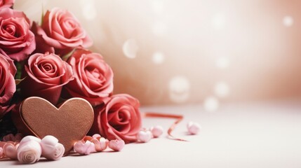 Dreamy Valentine's Day scene with roses, chocolates, and ample copy space - obrazy, fototapety, plakaty