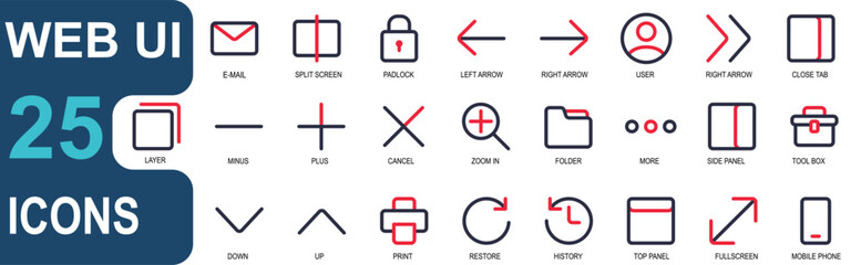 web ui icon set,vector collection, colored outline style,good for web and app ui 