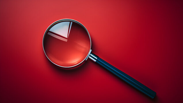magnifying glass on red background, in the style of minimal retouching, eye-catching 