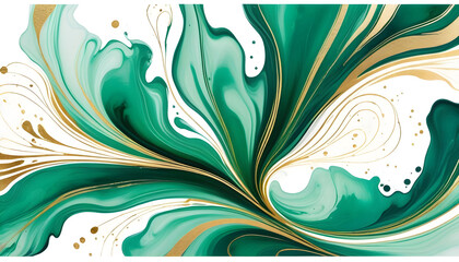 Abstract marbled ink liquid fluid watercolor painting texture banner - Dark greenpetals, blossom...