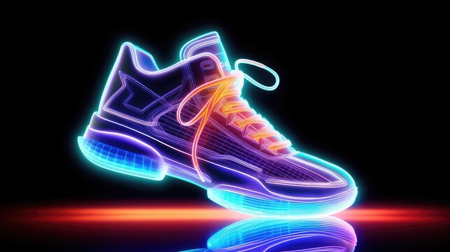 fashionable sneakers. Shots from multiple angles, including close-ups and interesting angles, highlight the shoe's design details against a vibrant, abstract background