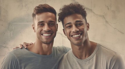 beautiful smiling gay couple - obrazy, fototapety, plakaty