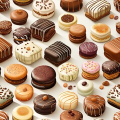 Chocolate bonbons flat illustration. Seamless pattern