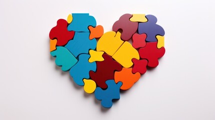 colorful puzzle with heart-shaped pieces symbolizing romantic love.