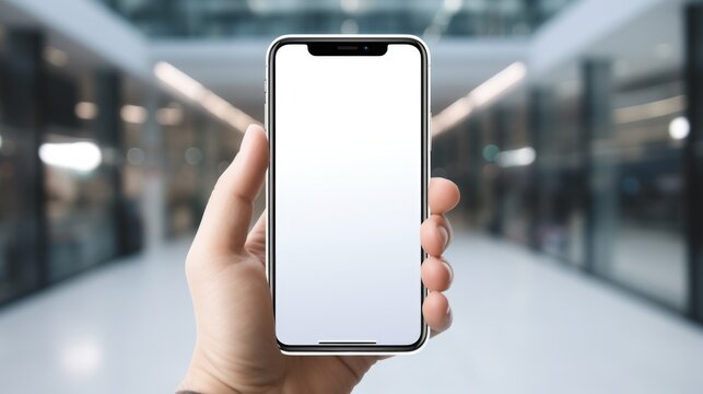 hand holding a smartphone with a transparent mobile screen mockup