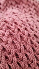 Close-up of a knitted blanket texture in old rose color