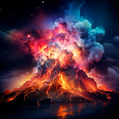 Volcan erupcion explocion de colores neon  - obrazy, fototapety, plakaty