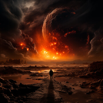 Paisaje apocalipsis fuego lunar