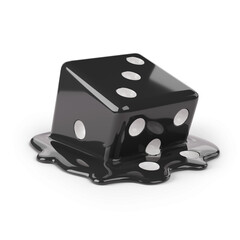 Melted black dice isolated on white background. 3d illustration.
