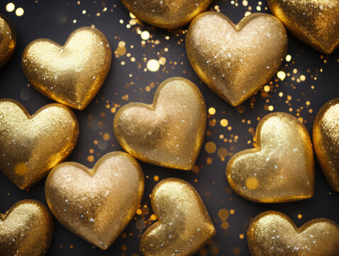 Cute sparkly gold glitter hearts background 