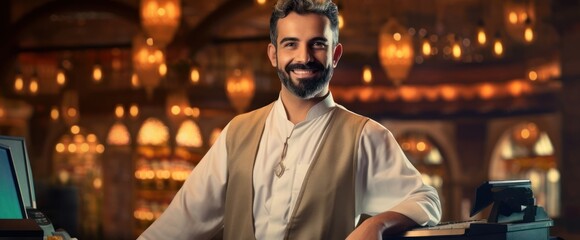 Arabic Male Cashier Job Profession Attractive Setting Generative AI