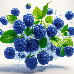 blue raspberries on white background