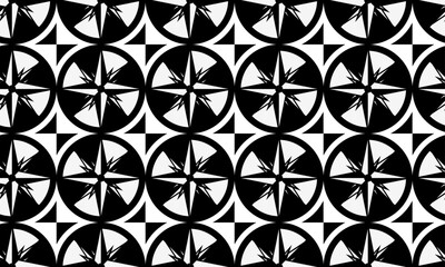 Compass Star Black and White Seamless Geometric Pattern Vector Illustration 