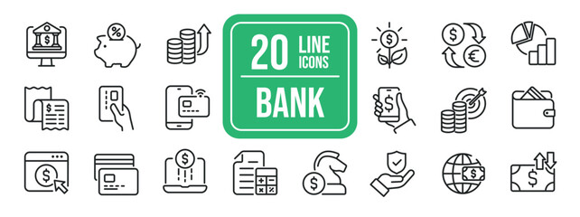 Banking thin line icons. Editable stroke. For website marketing design, logo, app, template, ui, etc. Vector illustration.