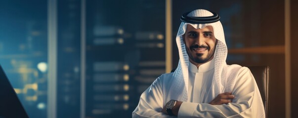 Fototapeta na wymiar Arabic Man Human Resources Manager Job Profession Handsome Background Generative AI