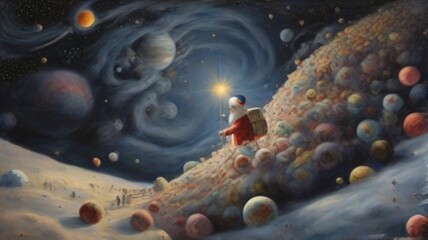  Santa Claus and planet in space