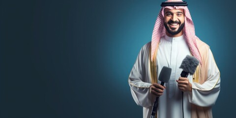 Fototapeta na wymiar Arabic Man Journalist Occupation Employment Handsome Background Generative AI