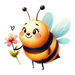 Naklejka premium A smiling bee with a pink flower