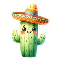 Cactus with a colorful sombrero, isolated background