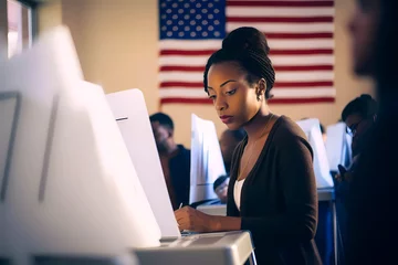 Deurstickers young black woman voting © Richard Miller