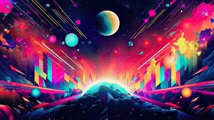 Technicolor '90s space psychedelia background with vibrant hues and mind-bending visuals - obrazy, fototapety, plakaty