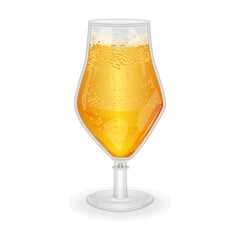 Glass of light beer isolated on white background. Glass full with blond beer and foam. Lager ale. Patrick day or oktoberfest celebration. Stock vector illustration