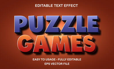 Puzzle game editable text effect template, 3d cartoon glossy style typography, premium vector	