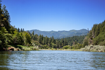 A spectacular view facing upstream on Oregon's nationally certified Wild River, the Rogue River on...