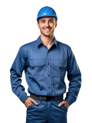 technical man wear blue uniform in transparent background