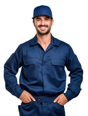 technical man wear blue uniform in transparent background